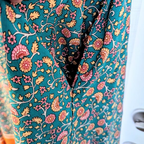 Natural Life Avery Midi Dress in Teal and Orange Boho Floral Pockets Cottagecore - Picture 10 of 14